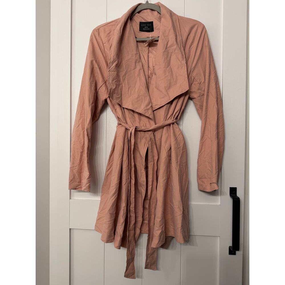 Love Tree Boutique NEW Dusty Pink Collar Belted Trench Jacket, Size medium NWT